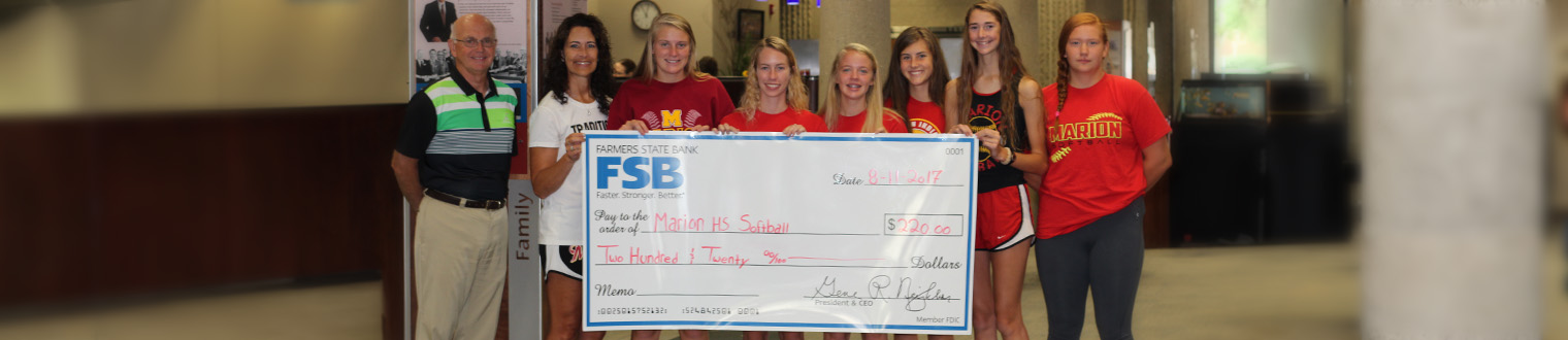 Big Check Donation to the Marion High School Softball Team for $220.