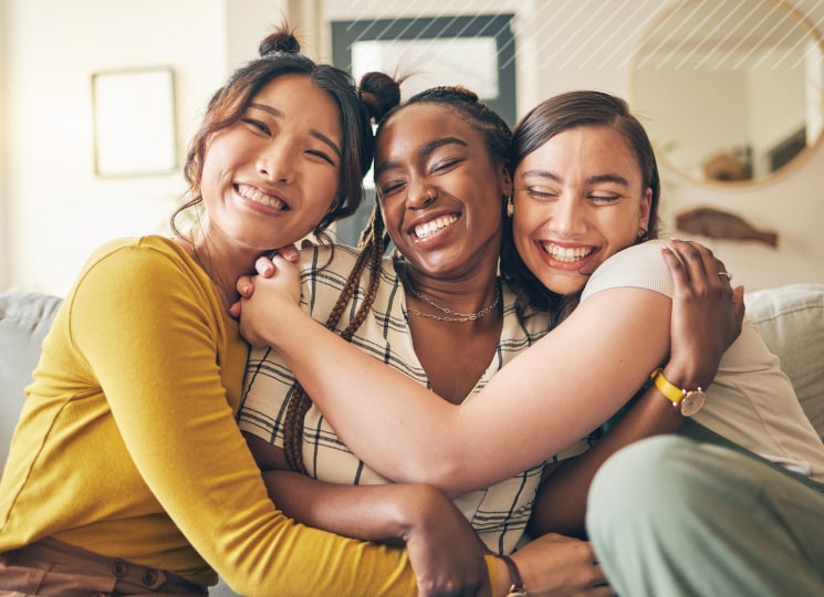 Group of friends, happy after switching to FSB and getting rewarded.